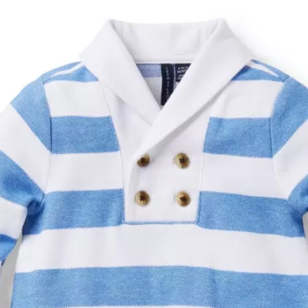 Janie and Jack Blue and White Striped Romper, Size 12-18mo - Picture 3 of 14